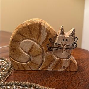 Vintage Carved Wooden Cat Figurine 1999